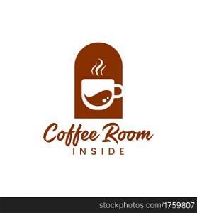 Abstract Open Door Room Combined with Coffee Cup Silhouette Logo Design. Graphic Design Element.