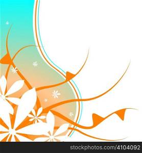Abstract orange and blue background with a foliage and leaf design
