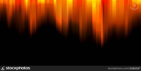Abstract orange and yellow gradient stripes motion blur on black background texture. Vector illustration