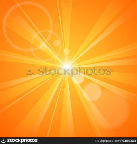 Abstract orange background with sun rays