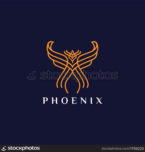 Abstract Orange Phoenix Made From Modern Lines Combination Logo Design. Vector Logo Illustration. Graphic Design Element.