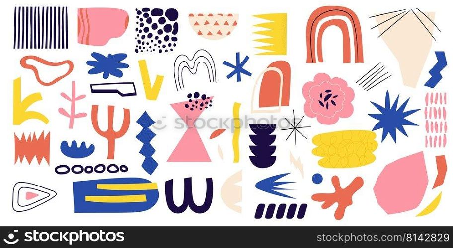 Abstract organic shapes. Floral nature doodle figures, cute brush scribble elements, messy geometric blot. Vector minimal childish hand drawn isolated collection. Simple colorful creative forms. Abstract organic shapes. Floral nature doodle figures, cute brush scribble elements, messy geometric blot. Vector minimal childish hand drawn isolated collection
