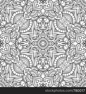 Abstract ornamental seamless pattern, ethnic print, black and white, kaleidoscope, mandala. Texture for wallpapers, fabric, wrap, web page backgrounds, vector illustration