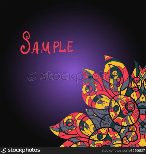 Abstract ornamental shape, vector mandala copyspace on gradient background. Ethnic paisley ornament. Template for menu, greeting card, invitation or cover.