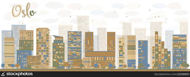 Abstract Oslo Skyline with Blue Buildings. Vector Illustration