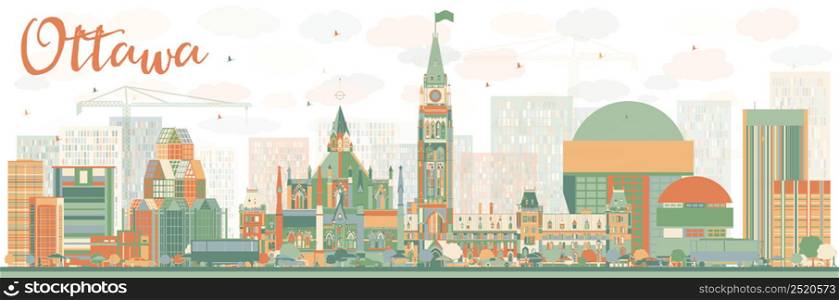 Abstract Ottawa Skyline with Color Buildings. Vector Illustration. Business travel and tourism concept with modern buildings. Image for presentation, banner, placard and web site.