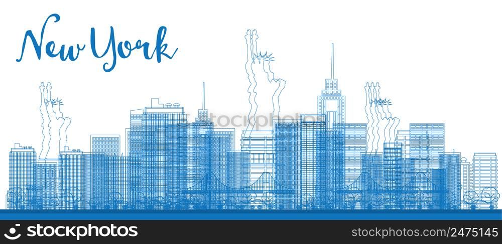 Abstract Outline New York city skyline with skyscrapers. Vector illustration. Business and tourism concept with place for text. Image for presentation, banner, placard and web site