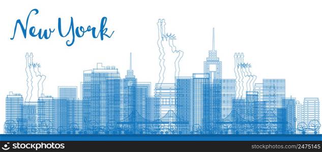 Abstract Outline New York city skyline with skyscrapers. Vector illustration. Business and tourism concept with place for text. Image for presentation, banner, placard and web site