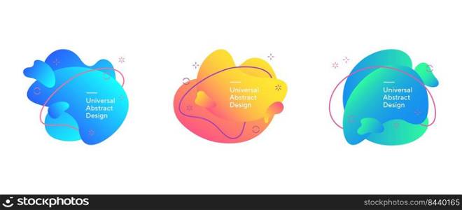 Abstract overlaid fluid shapes set. Gradient dynamic forms, flowing liquid, flux lines. Trendy futuristic design for banners, flyers, posters, logos
