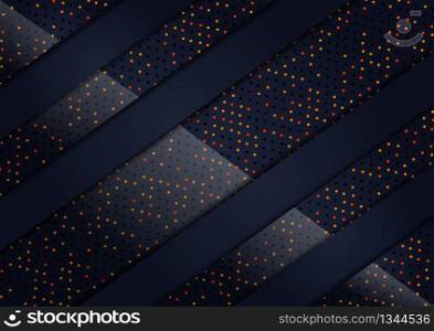 Abstract overlap layer with geometric line shapes on dark background with glitter and glowing dots. Luxury style. Vector illustration