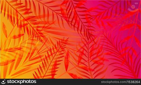 Abstract palm summer vibrant gradient background vector graphic illustration. Futuristic neon backdrop with different trees branch bright design. Tropical and vacation concept. Abstract palm summer vibrant gradient background vector graphic illustration