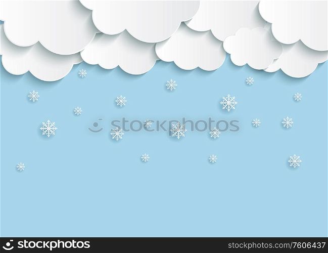 Abstract Paper Clouds with Snowflakes Vector Illustration EPS10. Abstract Paper Clouds with Snowflakes Vector Illustration