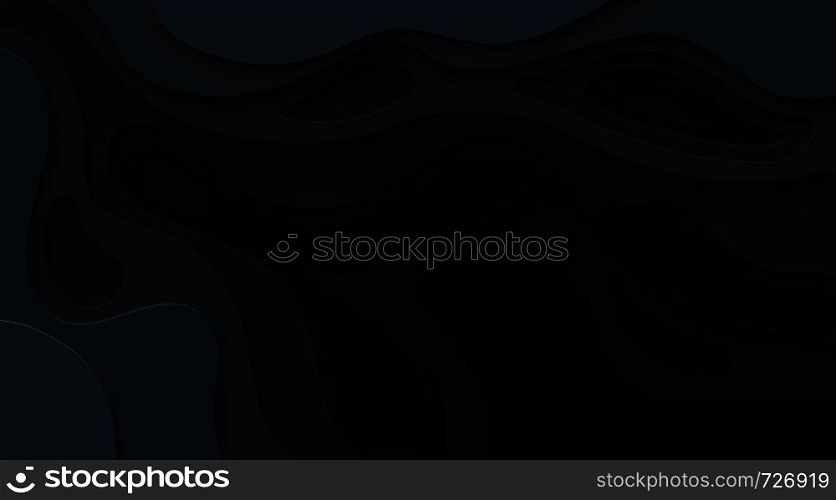 Abstract paper cut black background. Topographic map dark relief texture with curved levels, hole and shadow. Vector cutout concept. Abstract paper cut black background. Topographic map dark relief texture with curved levels, hole and shadow. Vector concept