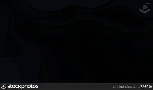 Abstract paper cut black background. Topographic map dark relief texture with curved levels, hole and shadow. Vector cutout concept. Abstract paper cut black background. Topographic map dark relief texture with curved levels, hole and shadow. Vector concept