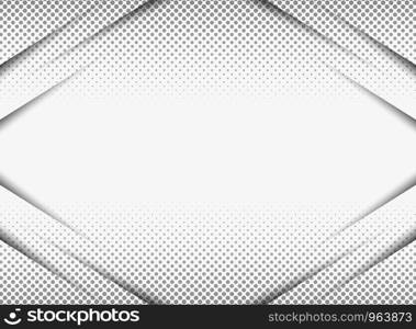 Abstract paper cut in gradient of gray in symmetry halftone pattern background with copy space. You can use for presentation, ad, poster, artwork. illustration vector eps10