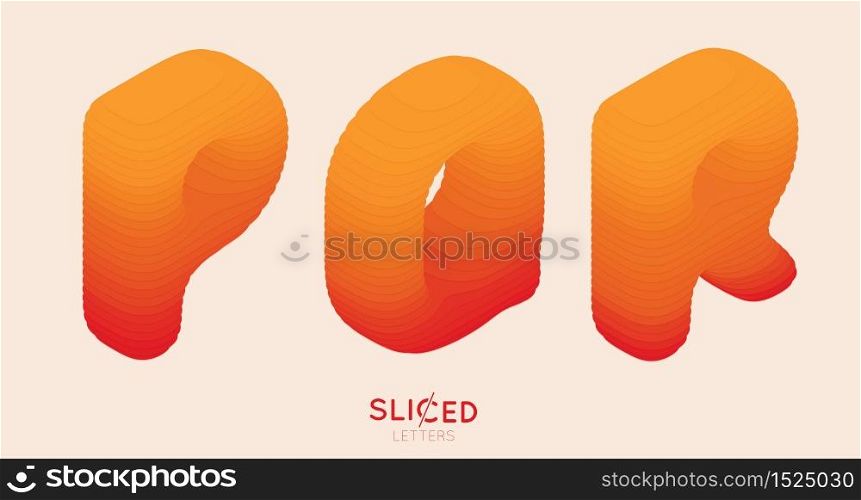 Abstract paper cut sliced letters with color gradient. Paper sclices with soft shadow form 3d letters. Minimalistic design. Alphabet vector illustration. Paper craft symbols P Q R. Abstract paper cut sliced letters with color gradient. Paper sclices with soft shadow form 3d letters. Minimalistic design. Alphabet vector illustration. Paper craft symbols P Q R.