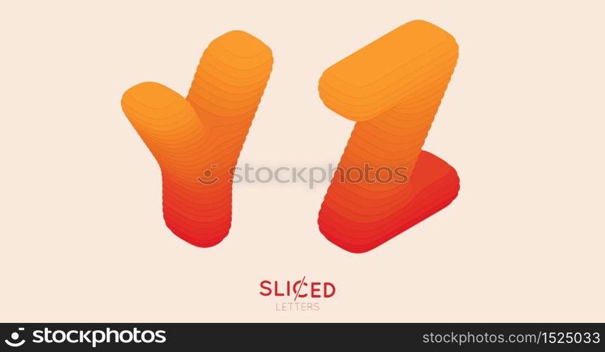 Abstract paper cut sliced letters with color gradient. Paper sclices with soft shadow form 3d letters. Minimalistic design. Alphabet vector illustration. Paper craft symbols Y Z. Abstract paper cut sliced letters with color gradient. Paper sclices with soft shadow form 3d letters. Minimalistic design. Alphabet vector illustration. Paper craft symbols Y Z.