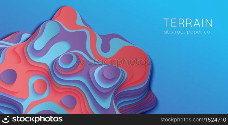 Abstract paper cut terrain. Paper sclices with soft shadow form 3d hills. Minimalistic design. Vector illustration. Paper craft landscape. Abstract paper cut terrain. Paper sclices with soft shadow form 3d hills. Minimalistic design. Vector illustration. Paper craft landscape.