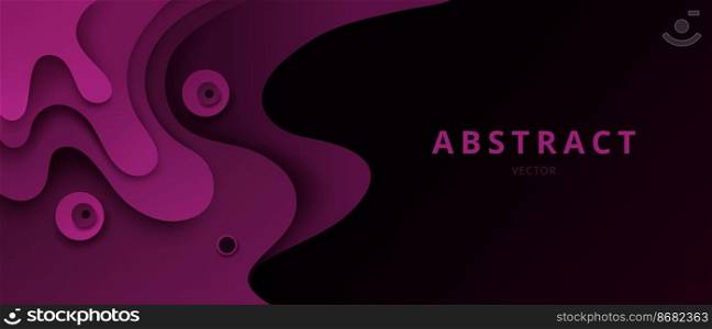 Abstract paper cut vector background, 3d effect design for banner or flyer with burgundy or purple colored layered wavy pattern, papercut style illustration with cut out geometric curve elements. Abstract paper cut vector background, 3d effect