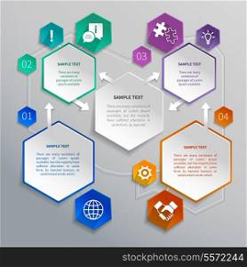 Abstract paper hexagons geometric shape infographics with business elements design template vector illustration