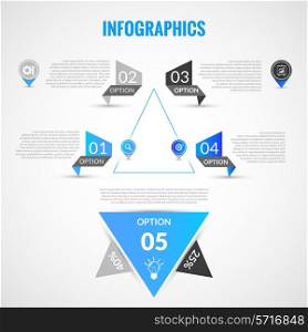 Abstract paper infographics layout template with blue option bookmarks and business elements vector illustration