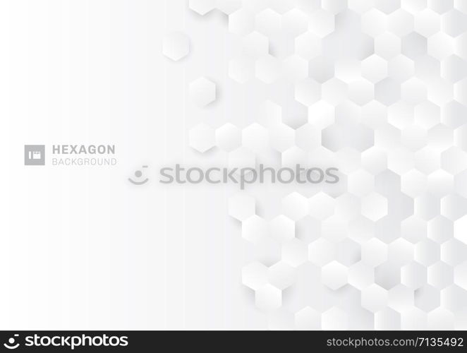 Abstract paper style hexagon pattern on white Background with light and shadow. Vector illustration