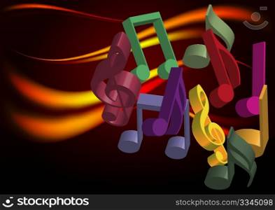 Abstract Party Background - Multicolor Notes and Flames on Black Background