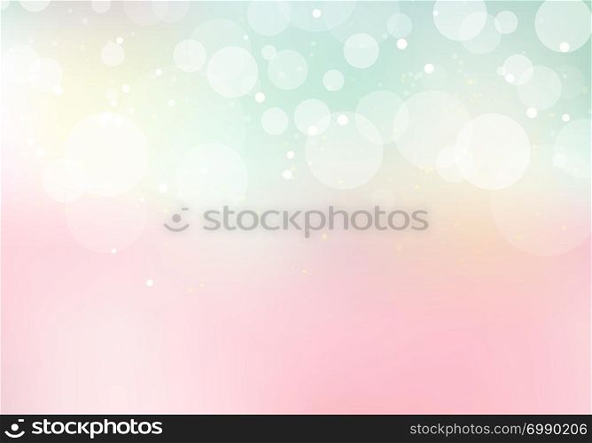 Abstract pastel sweet color blurred background with bokeh and glitter. Vector illustration