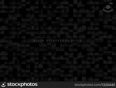Abstract pattern black square grid pixels on dark background. 3D darkness science technology. Vector illustration