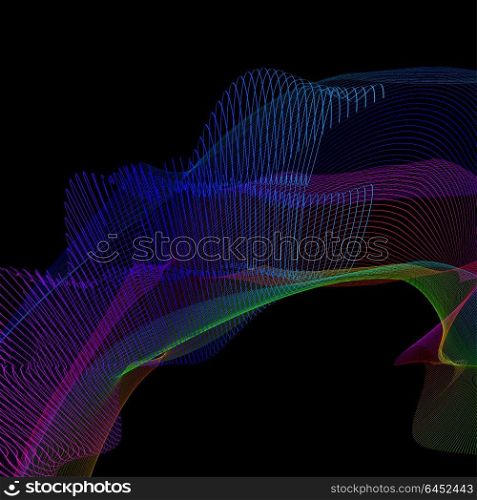 Abstract pattern. Colorful curve lines. Abstract waves. Lines distortion. Abstract colorful wireframe distortions. Vector rhythmic composition. Line art. Striped background. Decorative waves. abstract stylized lines, vector