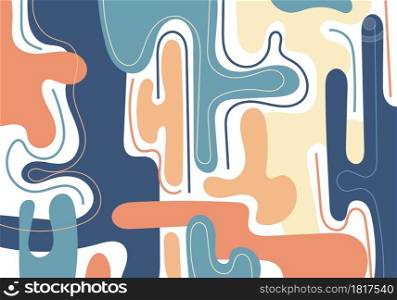 Abstract pattern hand drawn blue and orange organic dynamic shapes collage compositions of colored lines on white background. Vector illustration