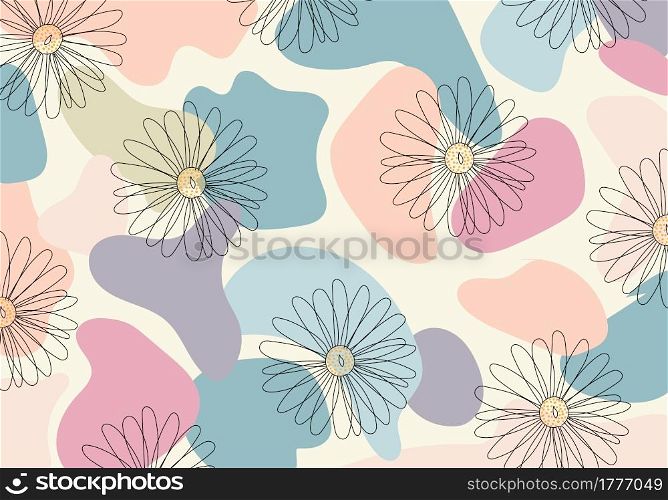 Abstract pattern hand drawn line flower in organic shape pastel color background. Vector illustration