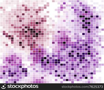 Abstract pattern of randomly scattered square mosaic tiles in shades of purple and lilac , vector illustration