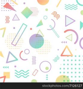 Abstract pattern pastel color geometric shapes elements memphis style of 80&rsquo;s on white background. Vector illustration