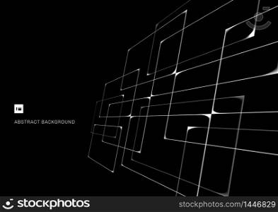 Abstract pattern white intersecting geometric lines overlapping perspective on black background. Technology concept. Vector illustration