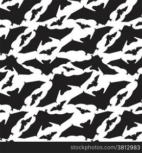 Abstract pattern with black night bats on white background