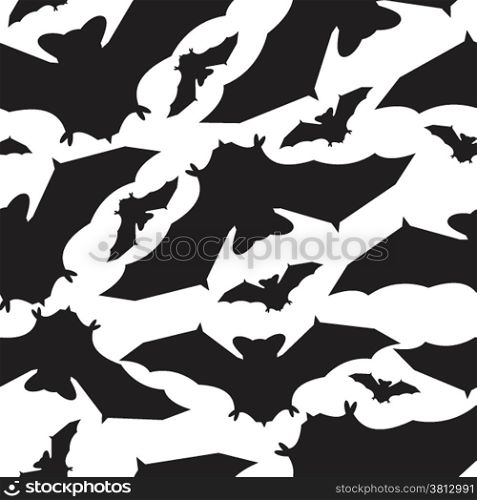 Abstract pattern with black night bats on white background