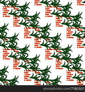Abstract pattern with bricks and leaves isolated on white. Vector illustration. Abstract pattern with bricks and leaves on white