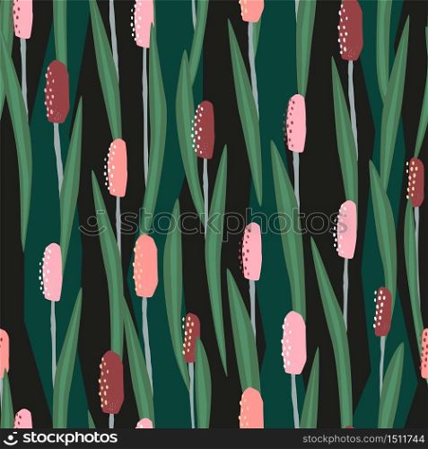 Abstract pattern with reed leaves. Trendy colors and hand drawn elements are perfect design for fashion, fabric, wrapping paper, textile, scrapbooking paper.