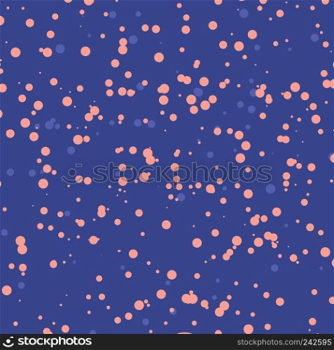 Abstract pattern with speckles pink color on blue background. Drops of paint, small drops. Vector illustration