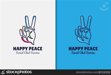 Abstract Peace Symbol with Chat and Happy People Combination Logo Design.