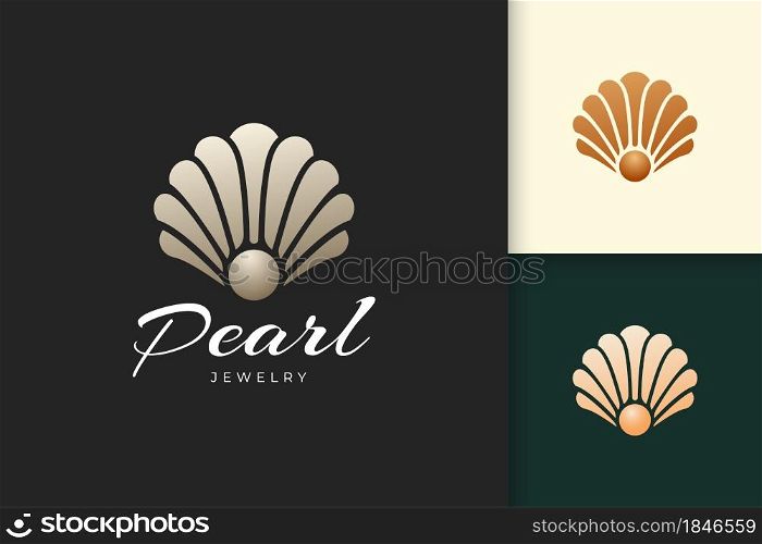 Abstract pearl or jewelry logo in luxury and shell shape fit for beauty and cosmetic
