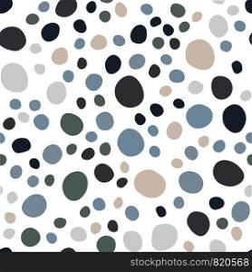 Abstract pebble seamless pattern on white background. Random geometric dotted wallpaper. Chaotic stones backdrop. Vector illustration. Abstract pebble seamless pattern on white background.