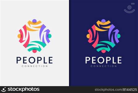 Abstract People Connection Logo Design with Fun Colorful Style Concept. Graphic Design Element.