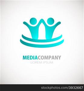 Abstract people logo, sign, icon. Blue people symbols. Two man holding hands concept.Vector concept for social network, team work, business company, partnership, friends, family and other