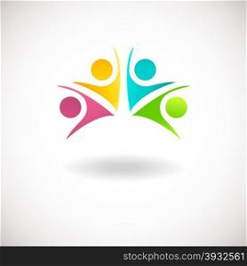 Abstract people logo, sign, icon. Blue, pink, green and yellow people symbols. Vector concept for social network, team work, business company, partnership, friends, family and other