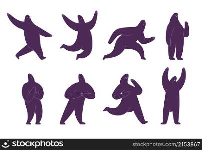 Abstract people shapes. Freehand drawing elements, big figure silhouettes. Modern graphic dark person, isolated creative human utter vector set. Illustration of trendy people human silhouette. Abstract people shapes. Freehand drawing elements, big figure silhouettes. Modern graphic dark person, isolated creative human utter vector set
