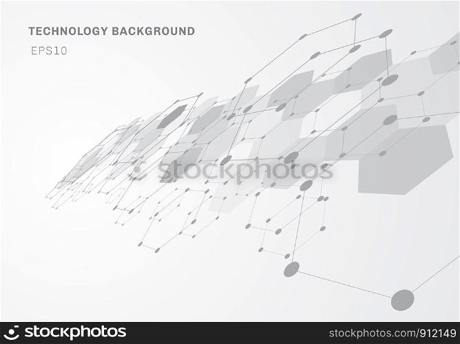 Abstract perspective gray hexagons pattern molecule on white background with copy space. Geometric elements for design template modern communications, medicine, science and digital technology. Vector illustration