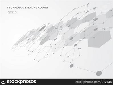 Abstract perspective gray hexagons pattern molecule on white background with copy space. Geometric elements for design template modern communications, medicine, science and digital technology. Vector illustration