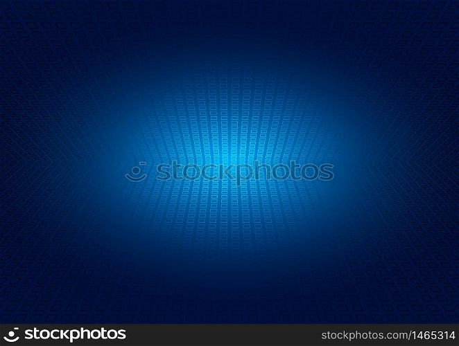 Abstract perspective grid on blue glowing background. square pattern lighting effect. Technology futuristic concept. Vector illustration